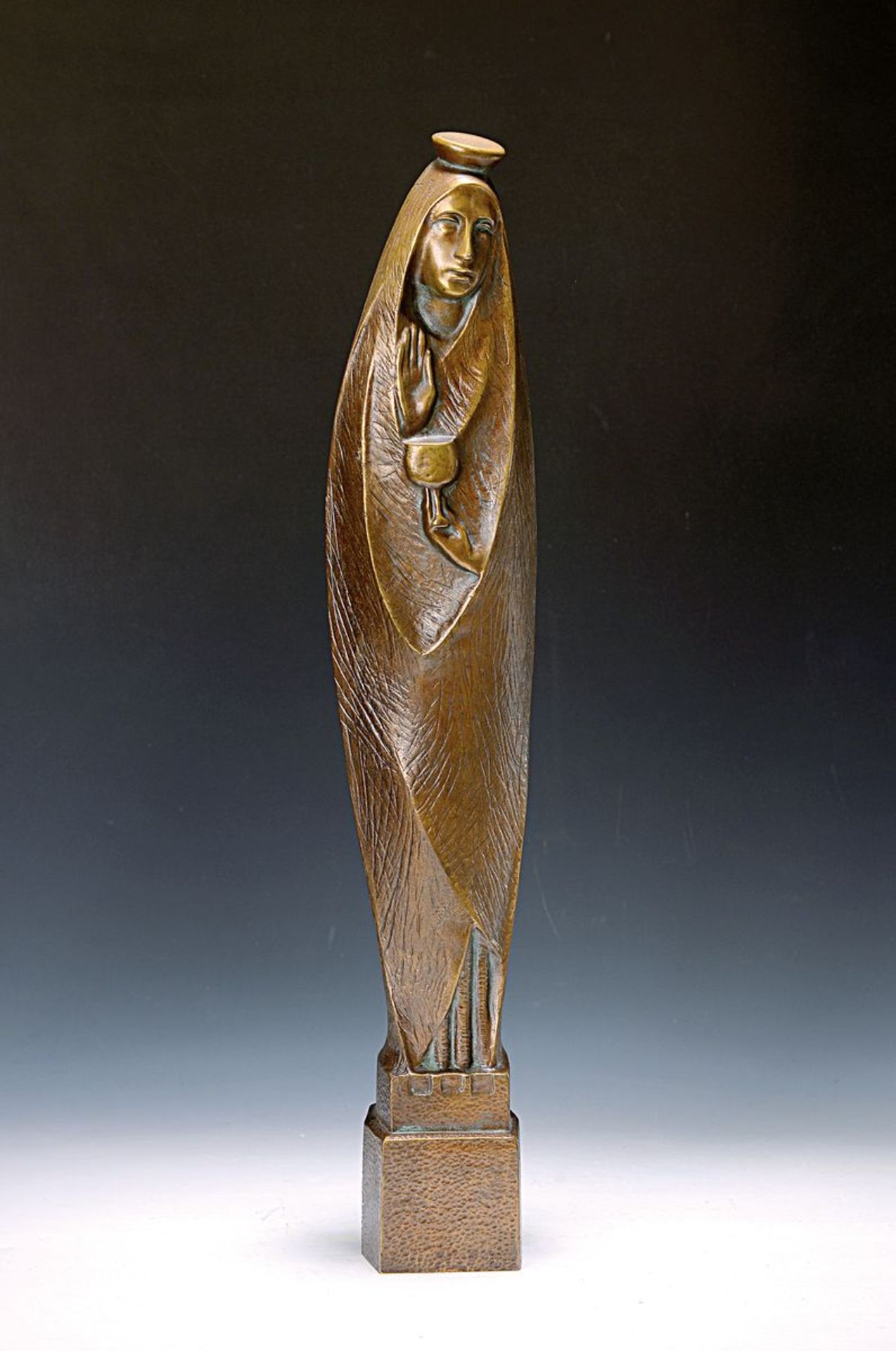 Heiligenfigur, Hl. Barbara, Bronze, wohl 60/70er Jahre,