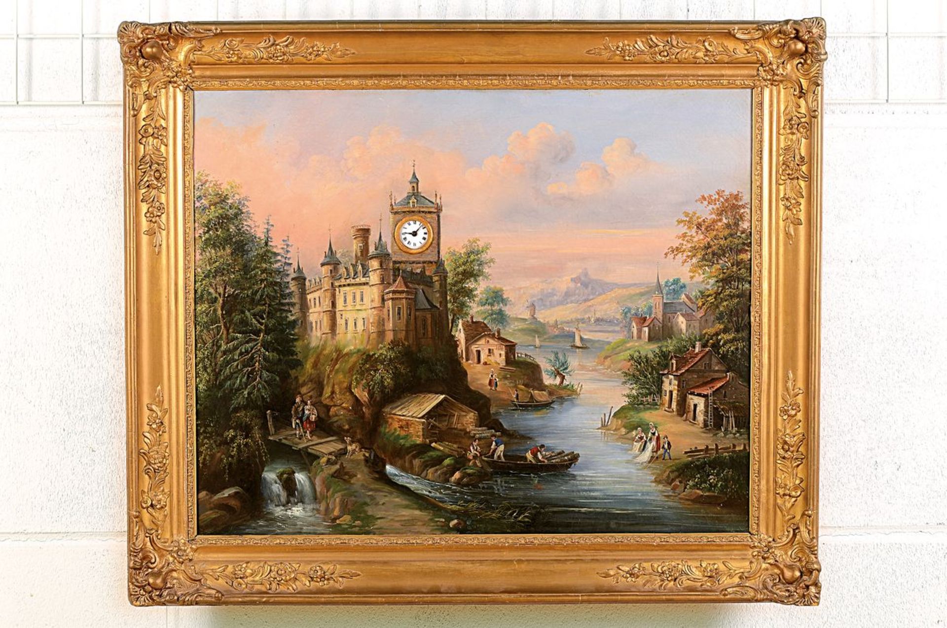 Bilderuhr, Frankreich, um 1850, Holzrahmen aufgestuckt,