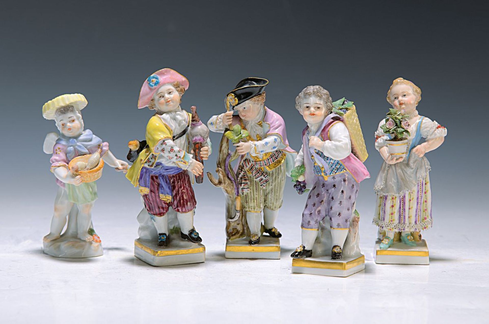 5 kleine Meissen-Figuren, um 1890-20. Jh., Gärtnerkinder