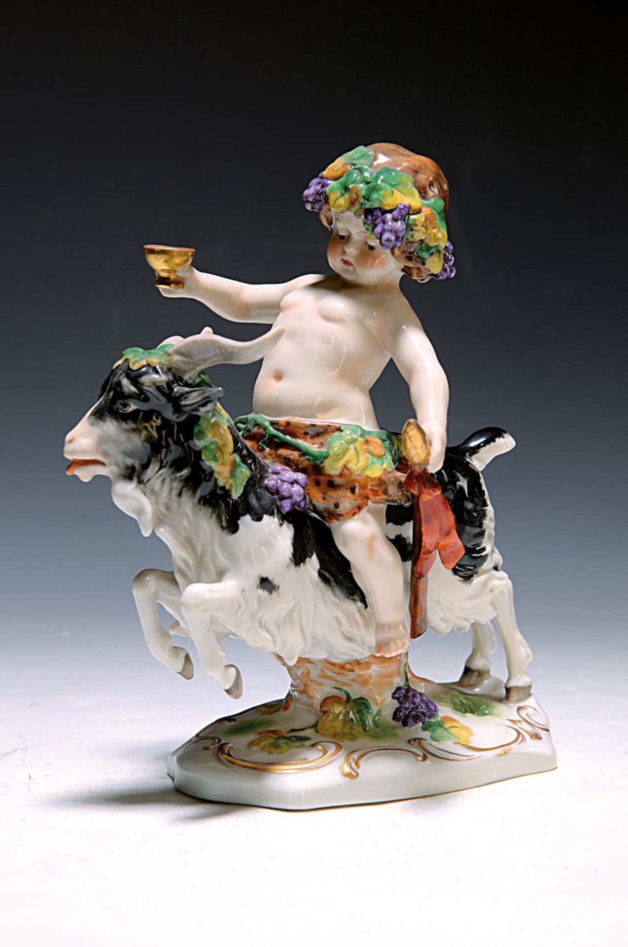Porzellanfigur, Bacchus auf Ziegenbock, Scheibe-Alsbach,