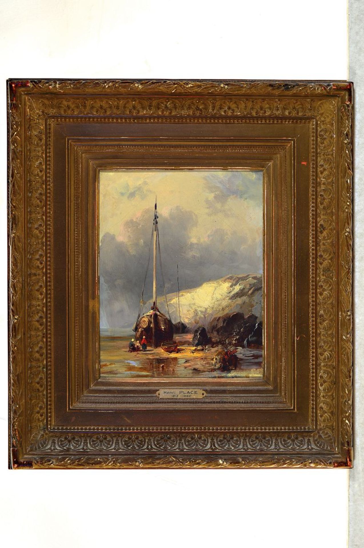 Henri Place, 1812-1880, Fischerboot am Strand mit den - Image 2 of 2