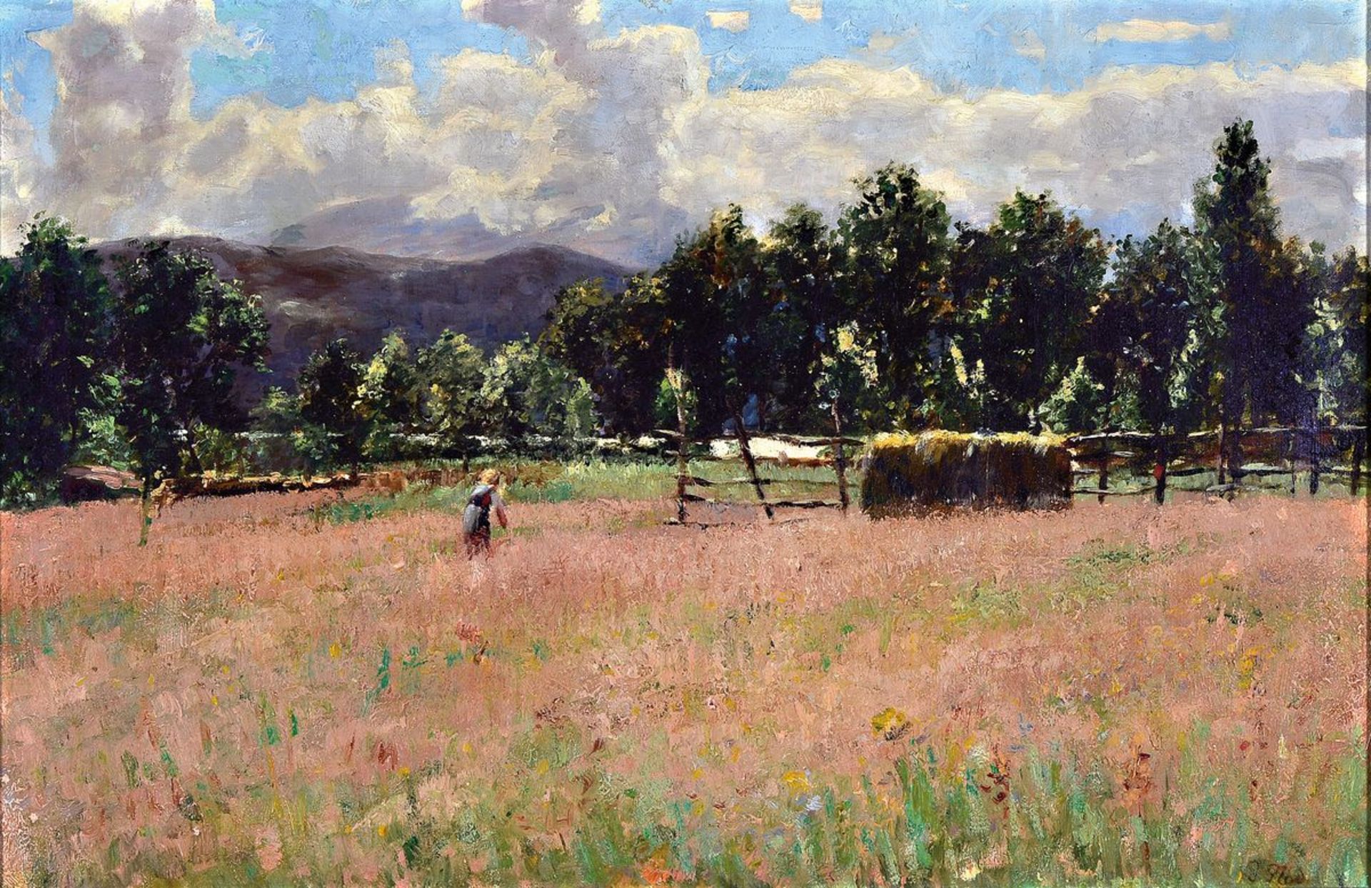 Ungedeuteter Künstler um 1900, sommerliche Landschaft mit