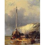 Henri Place, 1812-1880, Fischerboot am Strand mit den