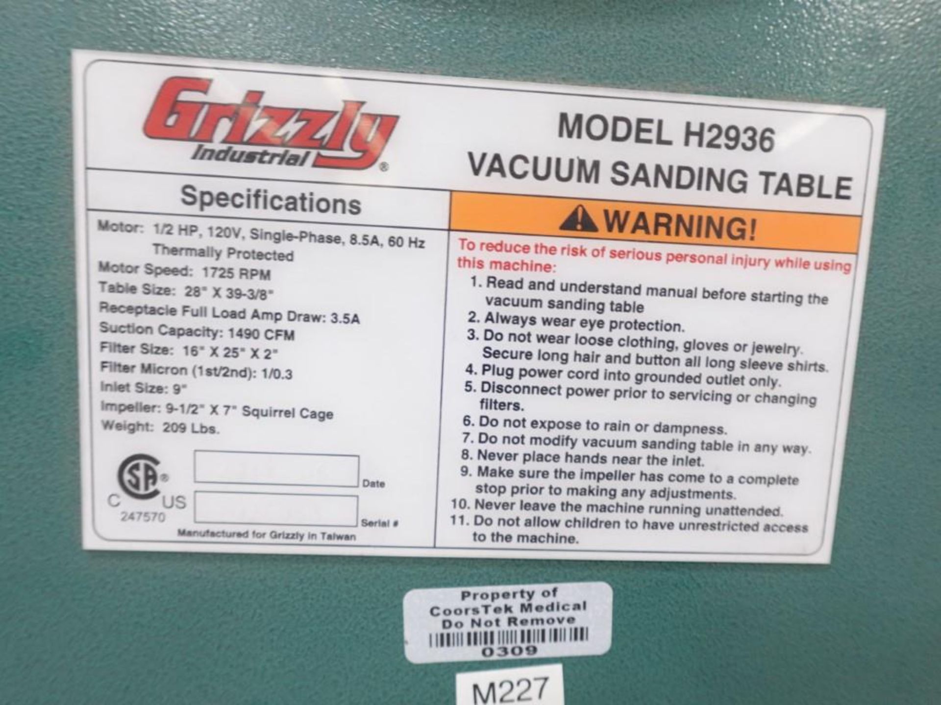 Grizzly Industries Downdraft Table - Image 5 of 5