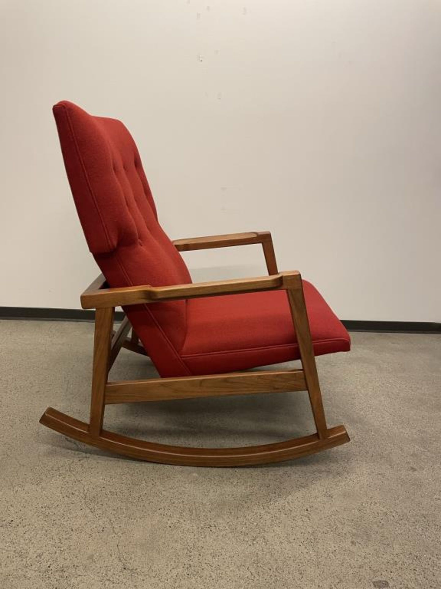 (2qty) DWR Risom Rocker Chair Walnut / Scarlet - Image 4 of 8
