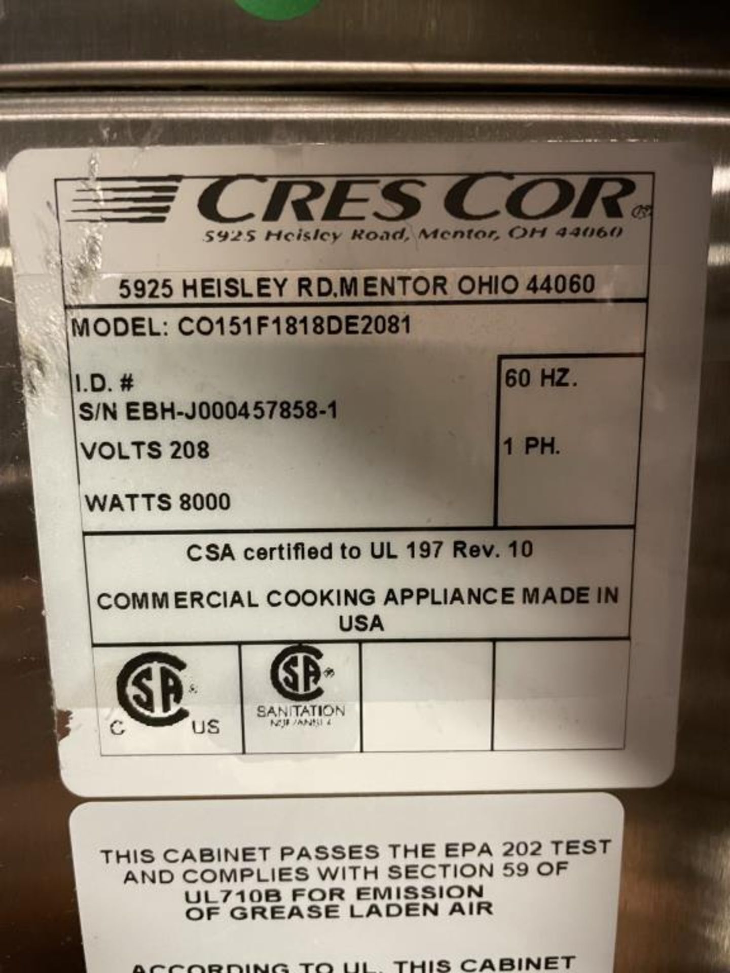 Cres Cor CO-151-F-1818DE Full-Size Cook & Hold Oven - Image 2 of 5