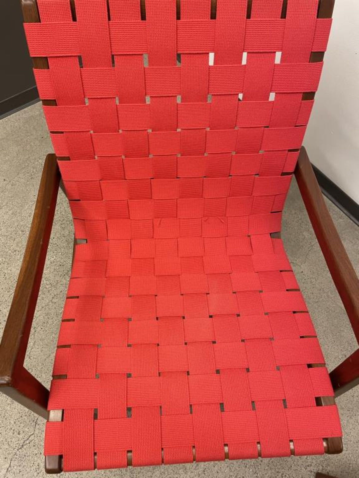 (2) Knoll Studio Risom Lounge Chair's Walnut/Red - Image 4 of 6