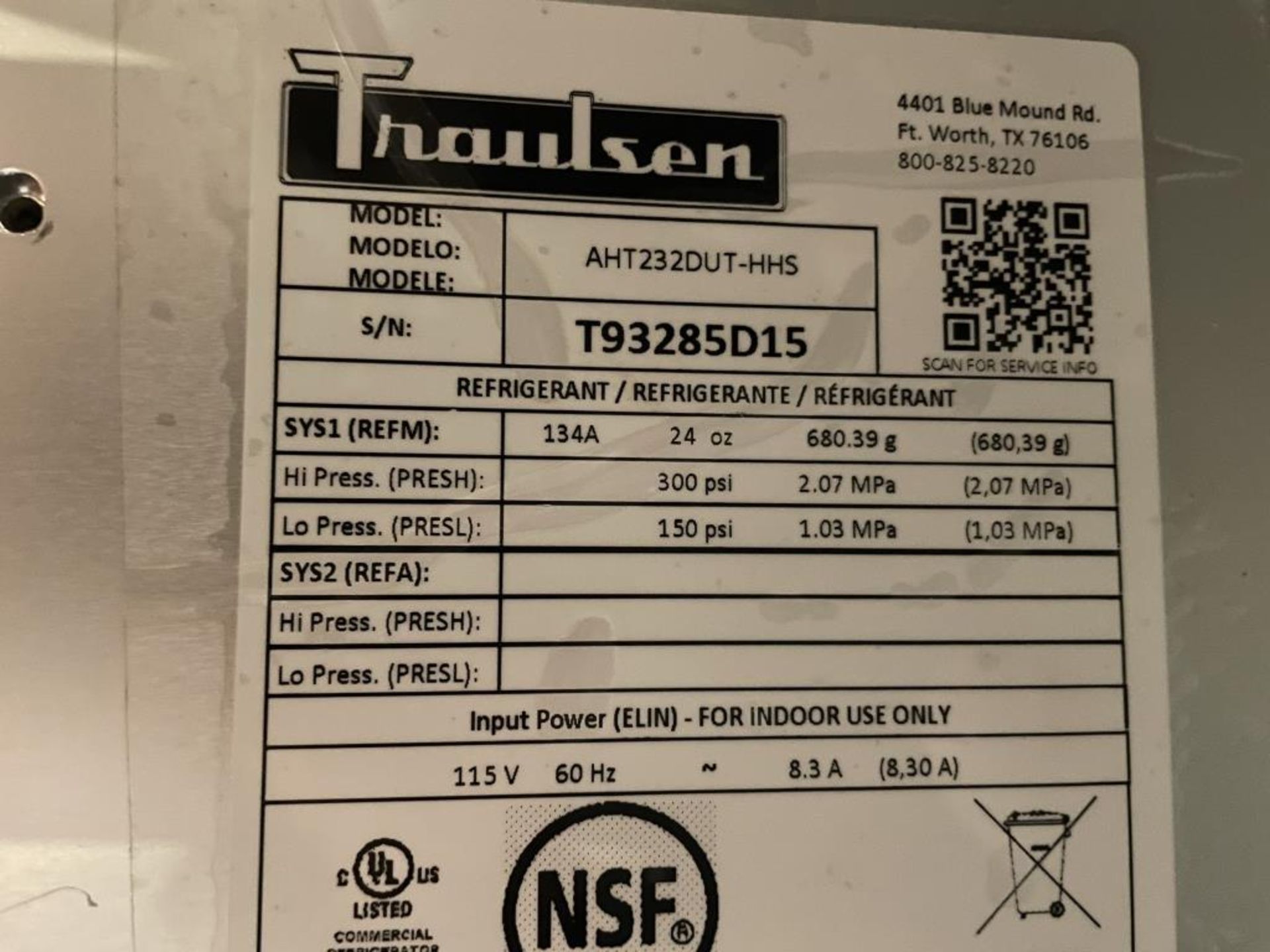 Traulsen AHT232DUT-HHS S.S Refrigerator - Image 2 of 3