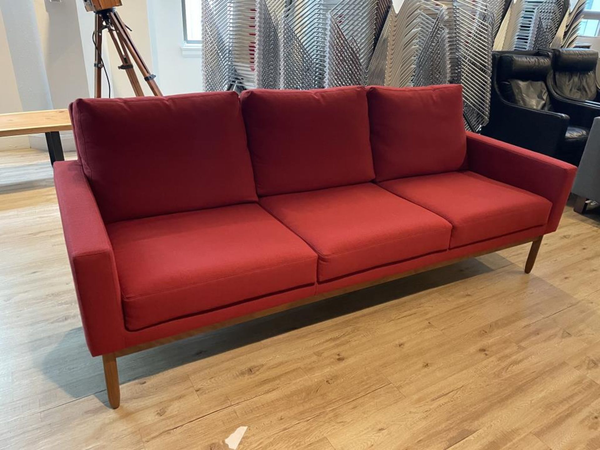 DWR Raleigh Sofa, Walnut Frame, Scarlet