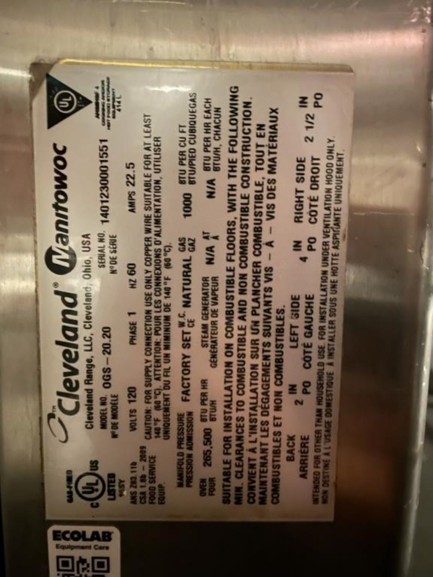 Cleveland OGS-20.20 Convotherm Oven/Steamer - Image 3 of 6