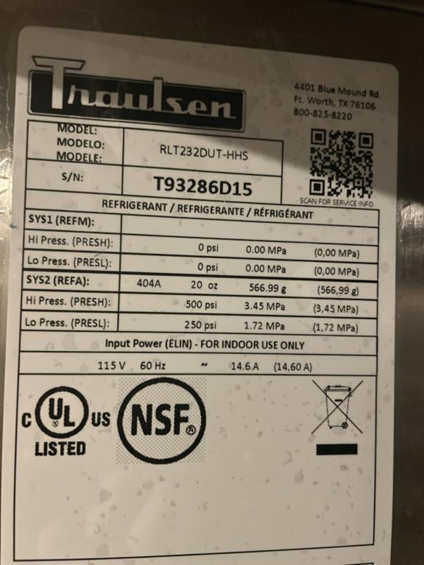 Traulsen RLT232DUT-HHS S.S Freezer - Image 2 of 4