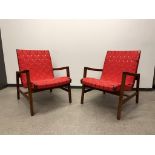 (2) Knoll Studio Risom Lounge Chair's Walnut/Red