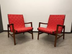 (2qty) Knoll Studio Risom Lounge Chair's Walnut/Red