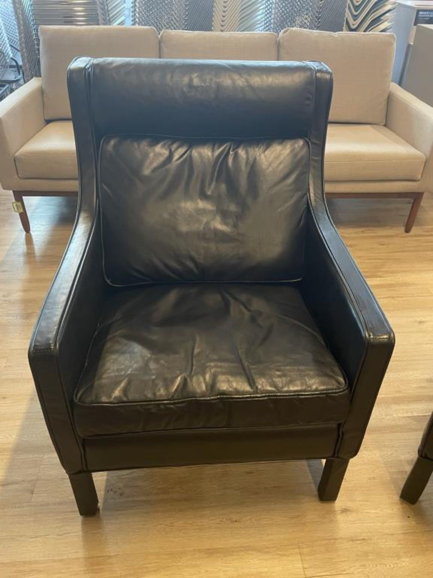 (3qty) Black Leather Restoration Hardware Armchairs - Image 8 of 9
