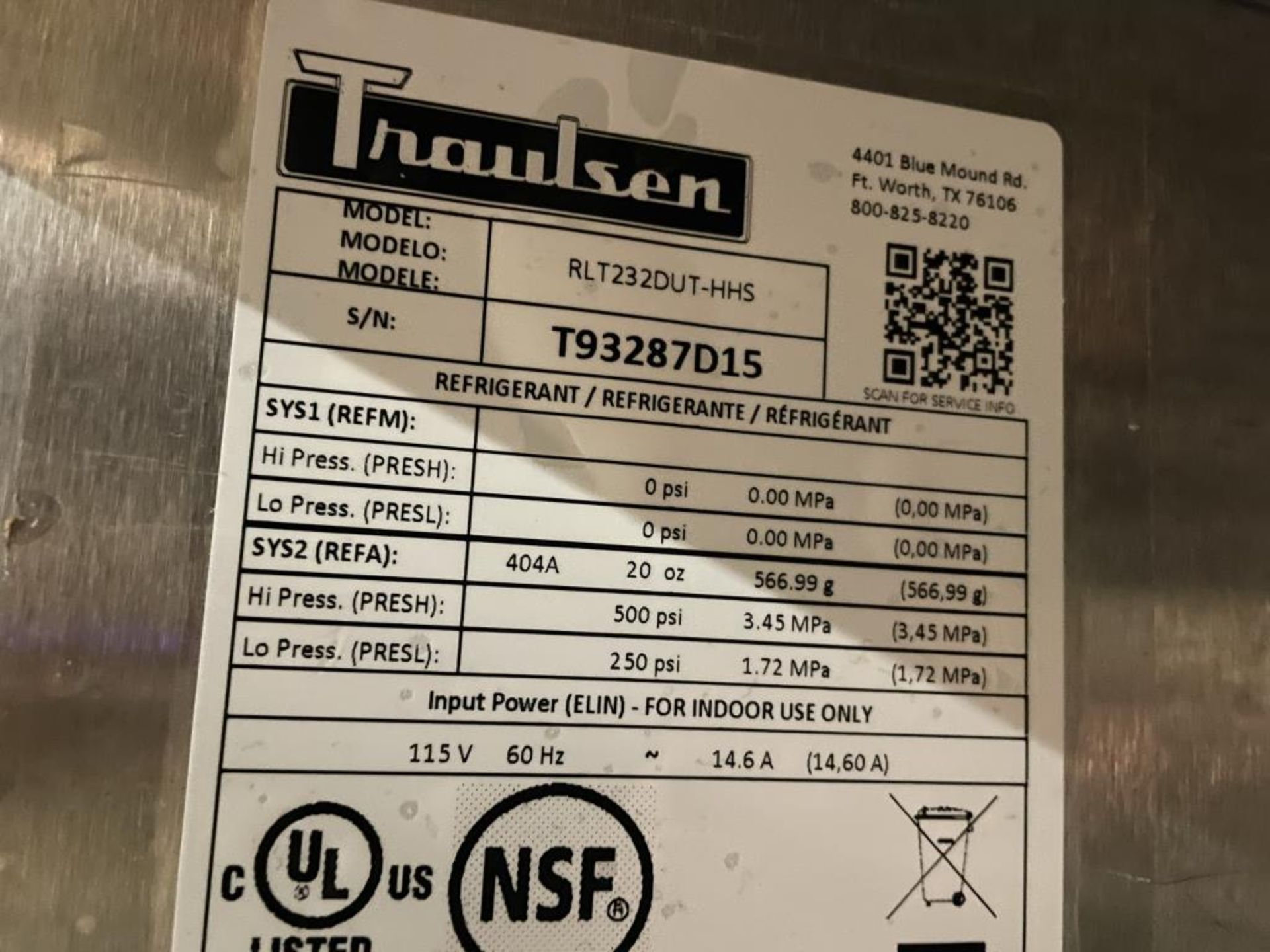 Traulsen RLT232DUT-HHS S.S Freezer - Image 3 of 4