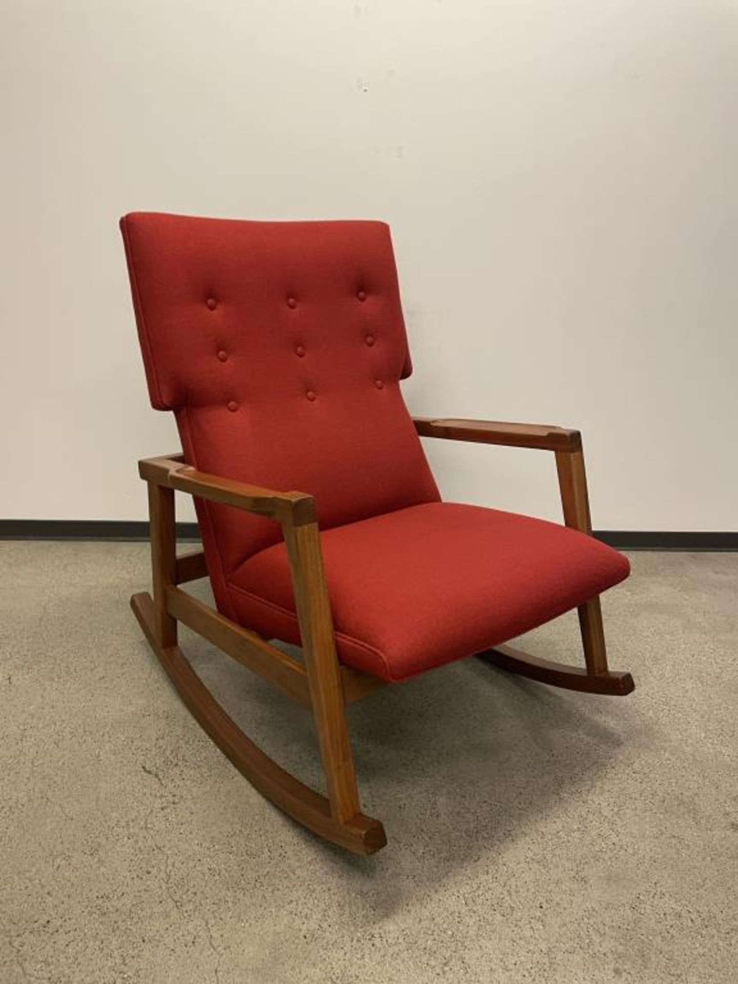 (2qty) DWR Risom Rocker Chair Walnut / Scarlet - Image 2 of 8