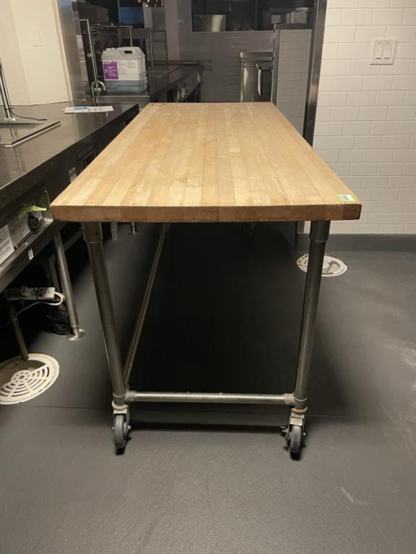 Maple Top Table w/ S.S Base on Wheels 72"x30" - Image 2 of 3