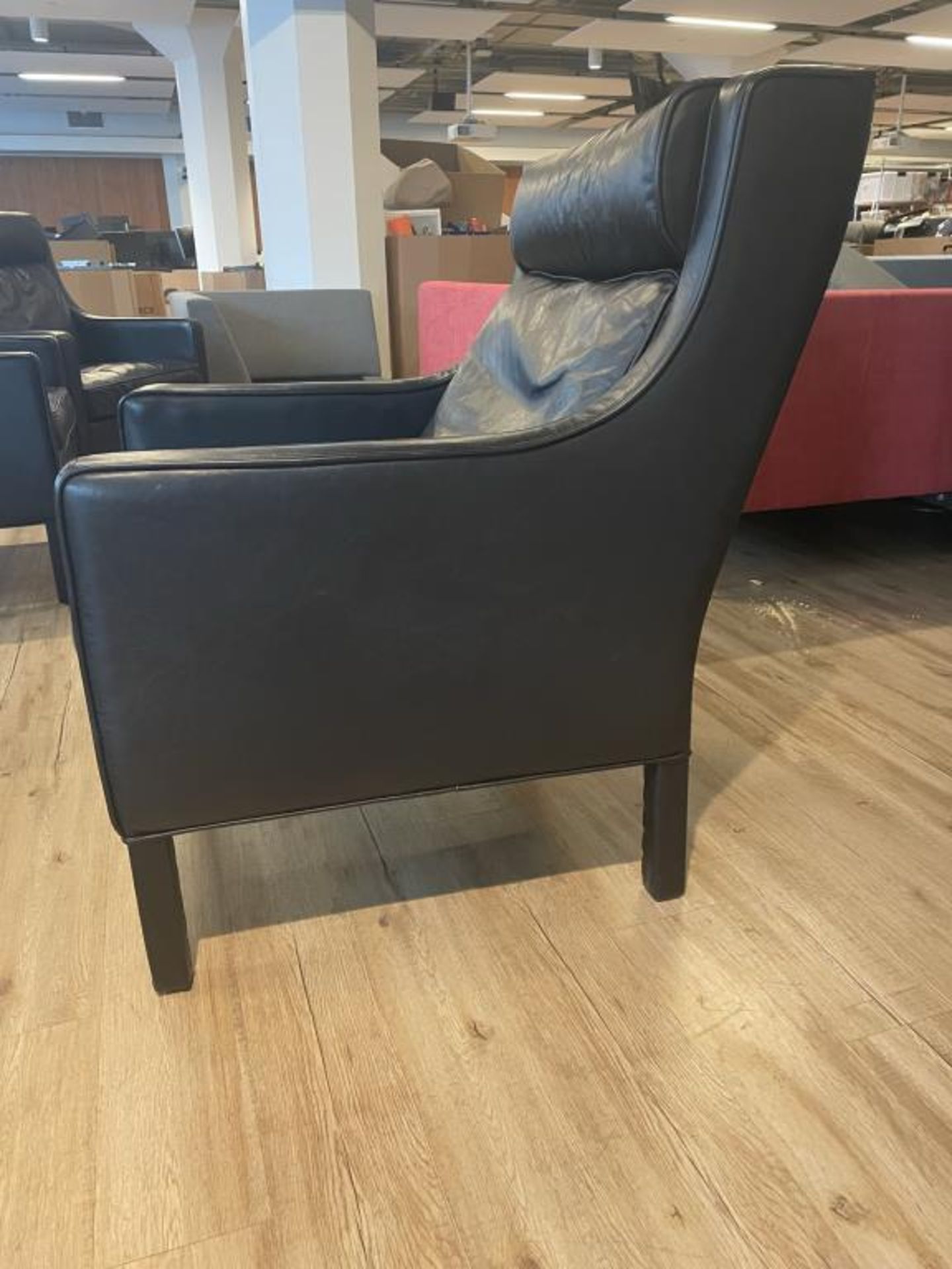 (3qty) Black Leather Restoration Hardware Armchairs - Image 5 of 9