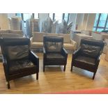 (3) Black Leather Restoration Hardware Armchairs