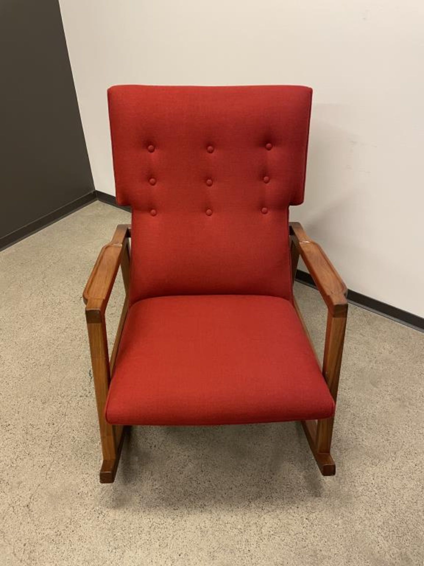 (2qty) DWR Risom Rocker Chair Walnut / Scarlet - Image 3 of 8