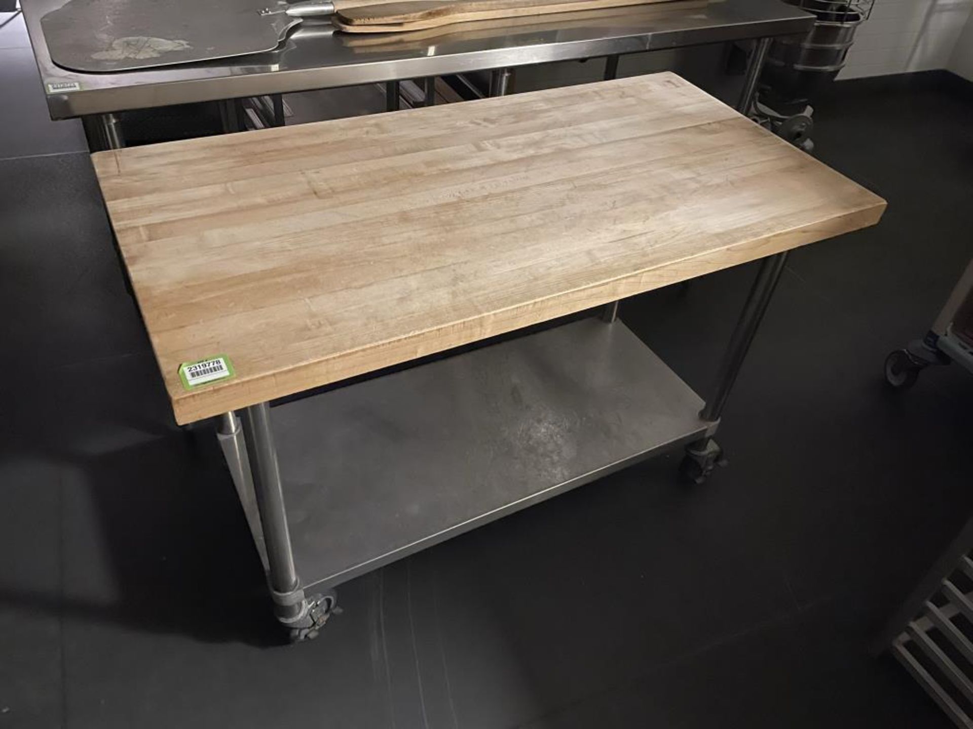 Maple Top Table w/ S.S Base on Wheels 48"x24" - Image 2 of 3