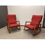 (2) DWR Risom Rocker Chair Walnut / Scarlet
