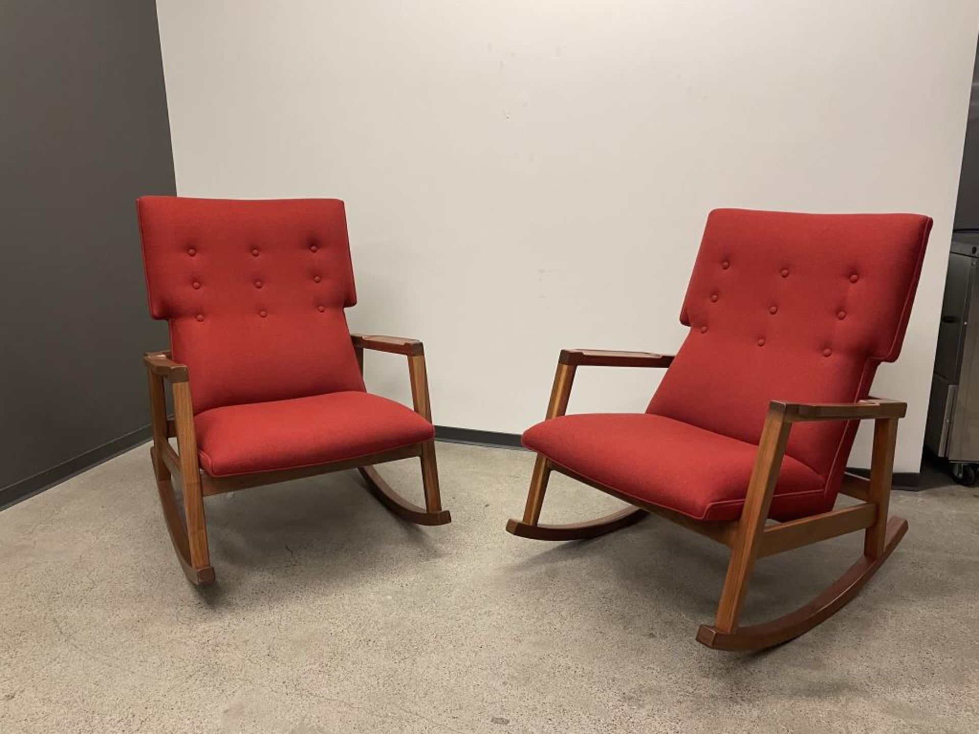 (2) DWR Risom Rocker Chair Walnut / Scarlet