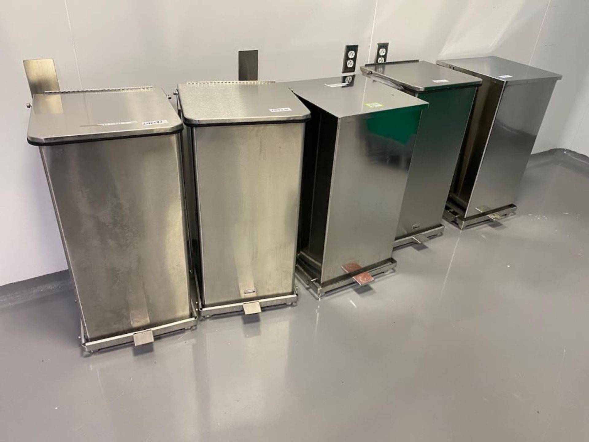 (5) Stainless Steel Trash Receptacles