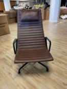 (2qty) Eames Alu Group Lounge Chair, Swivel & Tilt Adjusting, Brown Leather