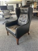 West Elm Ryder Black Leather Chair, Tufted