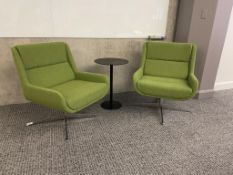(2qty) NaughtOne Low Hush Chair's, Swivel, Avocado Green w/ Table
