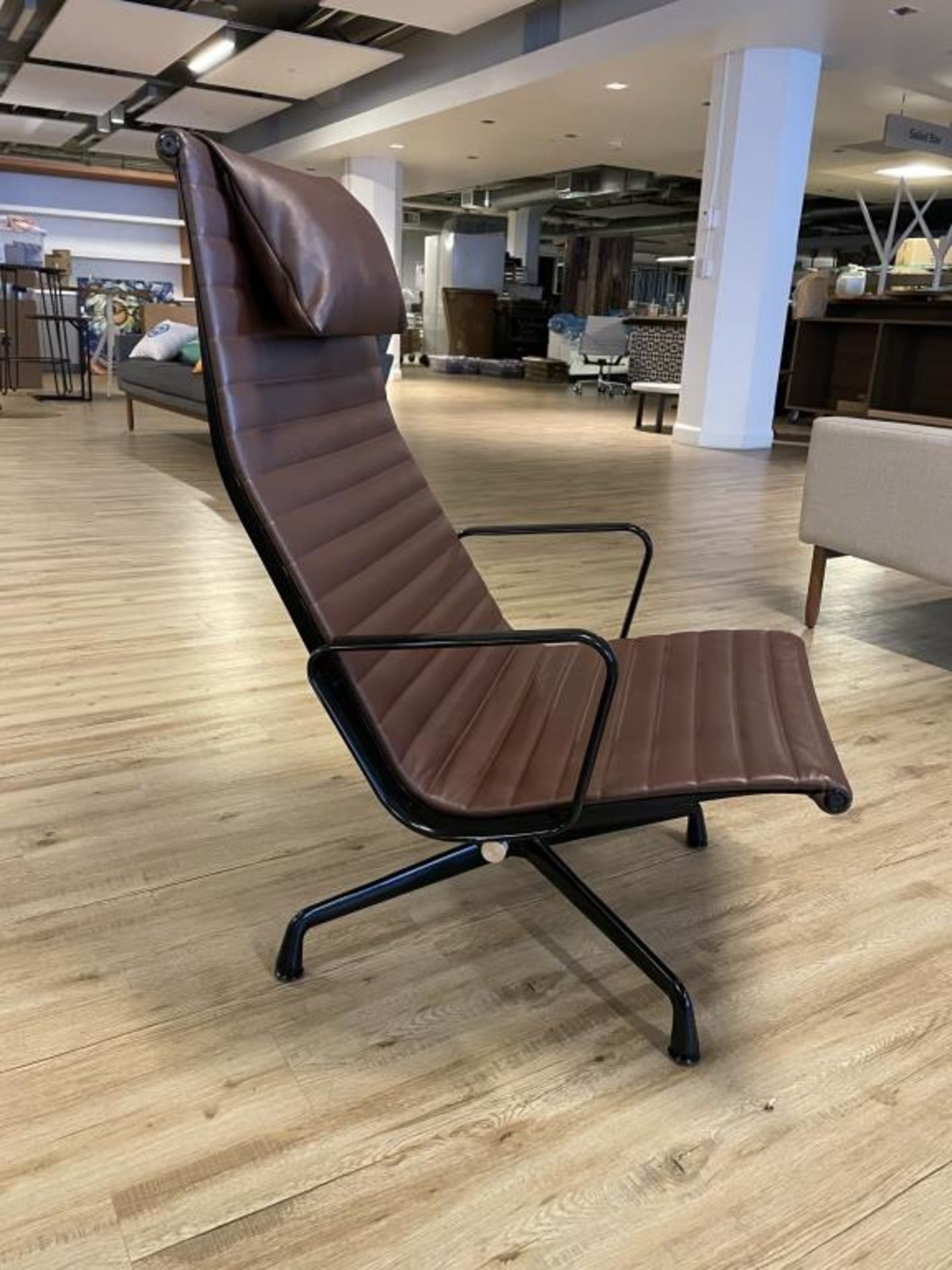 (2qty) Eames Alu Group Lounge Chair, Swivel & Tilt Adjusting, Brown Leather - Image 2 of 10