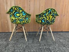 (2qty) Elliott C Nathan Hand-painted Eames Style Chairs