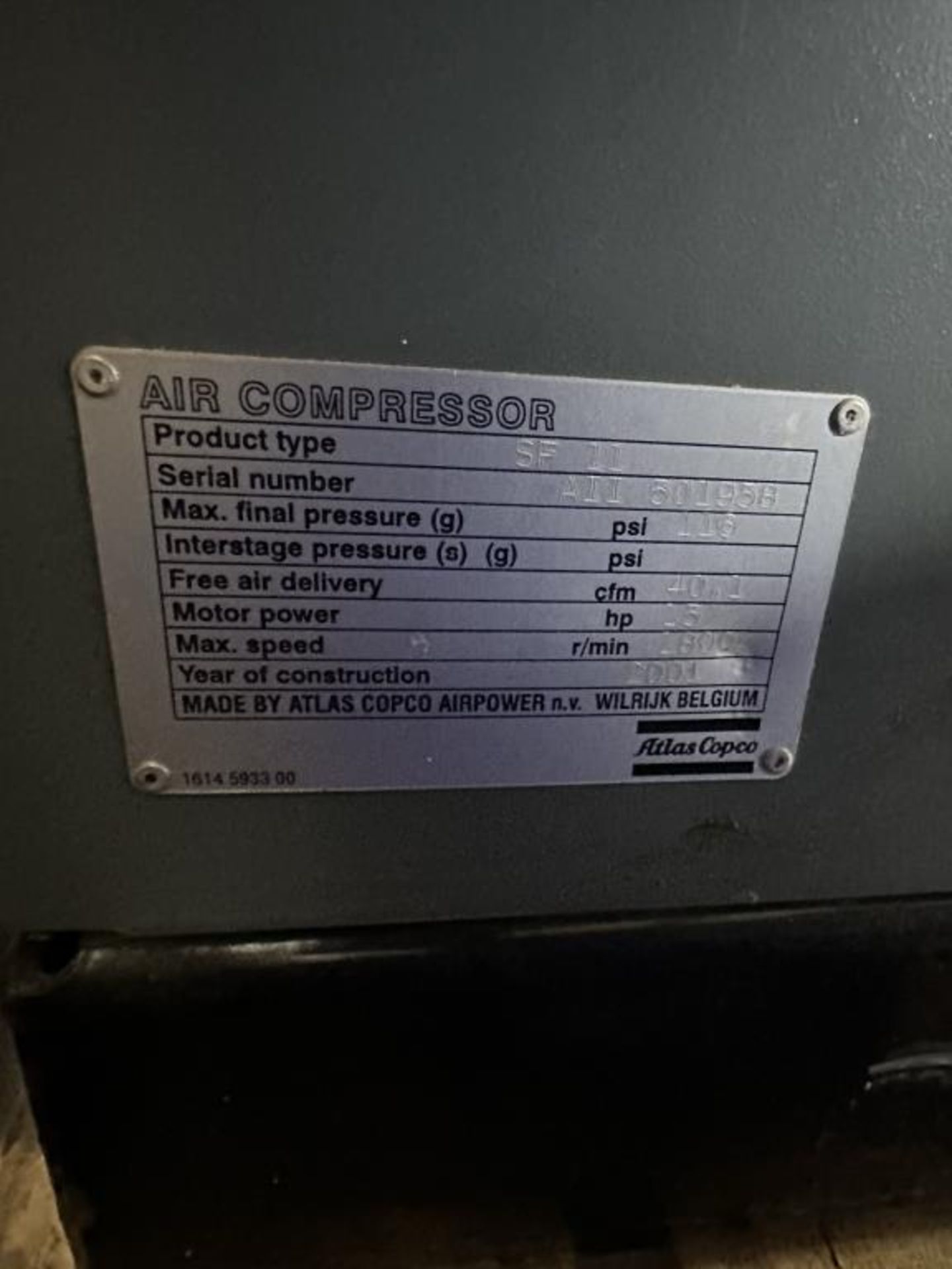 Atlas Copco SF 11 Air Compressor - Image 4 of 4