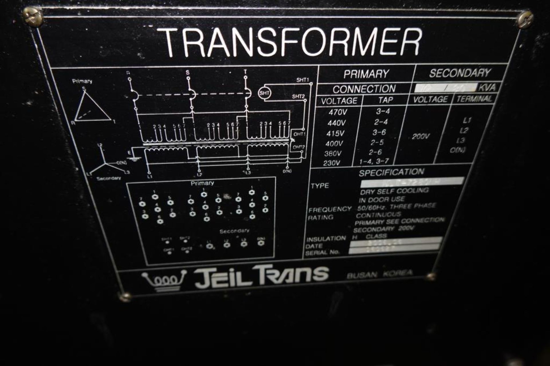 Jeil Trans JLT-7280NH 72-80 KVA Dry Type Transformer - Image 4 of 4