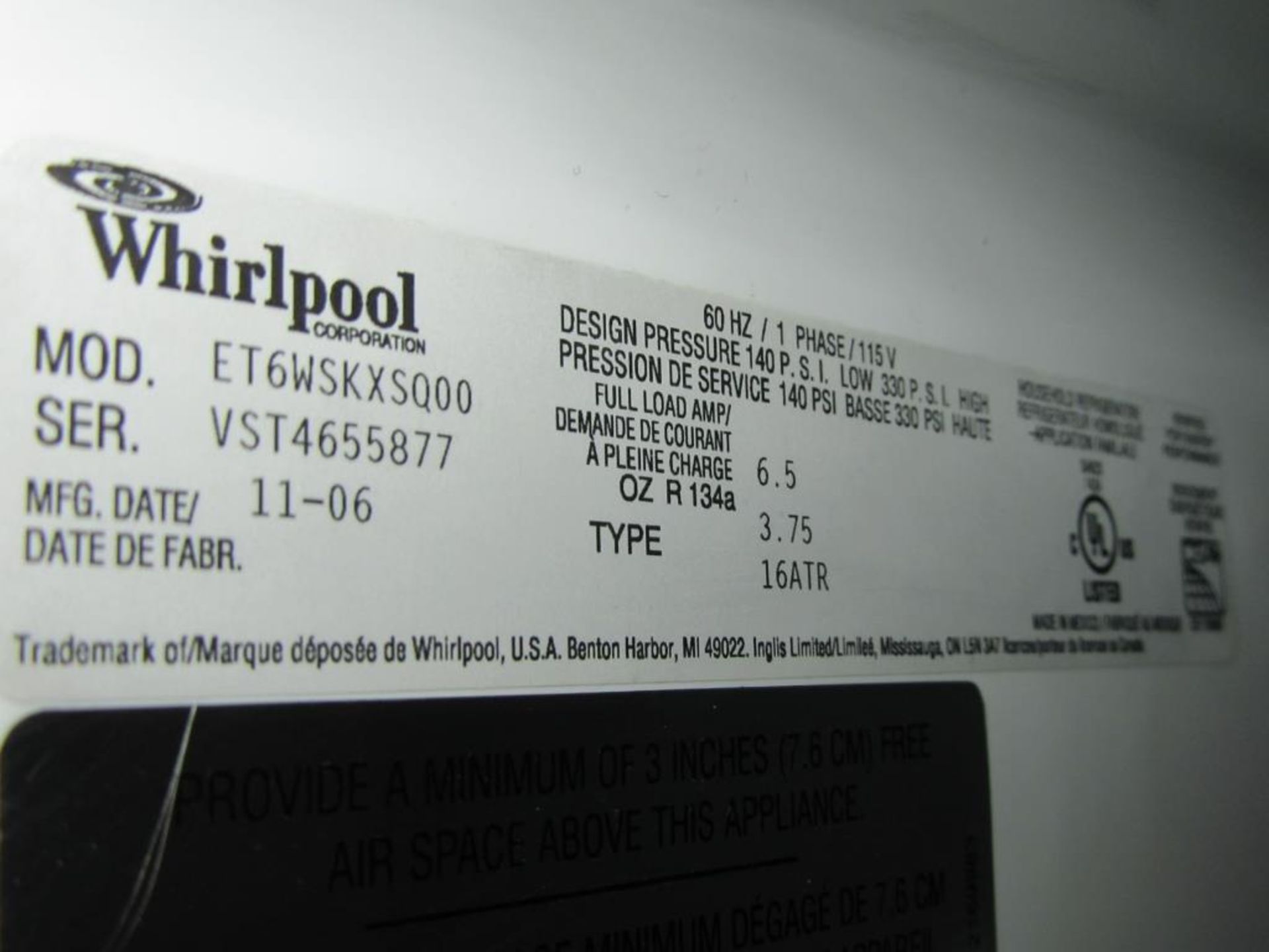 Whirlpool Refrigerator/Freezer - Image 2 of 2