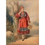 VLADIMIR IVANOVICH HAU (1816 – 1895) Russian woman with a basket of apples