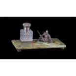 ‘THE BOGATYR’ RUSSIAN SILVER AND CRYSTAL INKWELL MOUNTED ON ONYX STAND, Russia, Moscow, after 1908