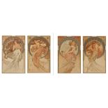 ALPHONSE MUCHA (1860-1939) Lot of four lithographs- series 'Les Arts': Poetry, Dance, Painting, and