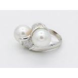 ‘MOI & TOI’ WHITE FINE PEARLS AND 18K WHITE GOLD RING