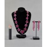 RUBY AND DIAMOND NECKLACE, EARRINGS AND RING