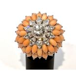 ‘DOME’ CORAL AND DIAMOND 18K GOLD RING