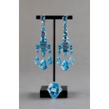 BLUE TOPAZ AND 18K WHITE GOLD GIRANDOLE EARRINGS AND RING