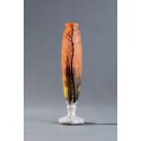 DAUM NANCY ART NOUVEAU VASE IN ORANGE CAMEO GLASS WITH TREE DECORATION, CIRCA 1900