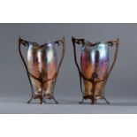 A PAIR OF LOETZ (?) ART NOUVEAU IRIDESCENT GLASS VASES