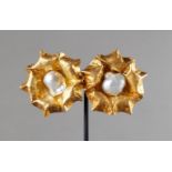SILVER GILT AND PEARL FLOWER EARRINGS