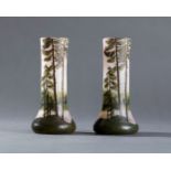 FRANÇOIS-THÉODORE LEGRAS (1839-1916) A PAIR OF ART NOUVEAU LEGRAS ACID-ETCHED GLASS VASES WITH PAINT