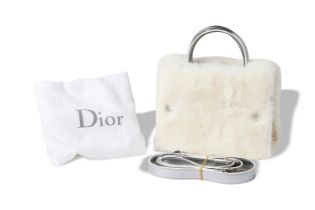 DIOR LIMITED EDITION HANDBAG IN WHITE MINK AND SILVER LEATHER