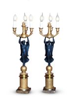 CLAUDE GALLE (1759-1815), ATTRIBUTED TO PAIR OF GILDED AND PAINTED BRONZE CANDELABRA