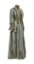 SILK AND WOOL EMBELLISHED DAY GOWN, CIRCA 1900